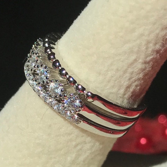 Unique Stack Ring Set, Sterling Silver & CZ - Picture 8 of 10